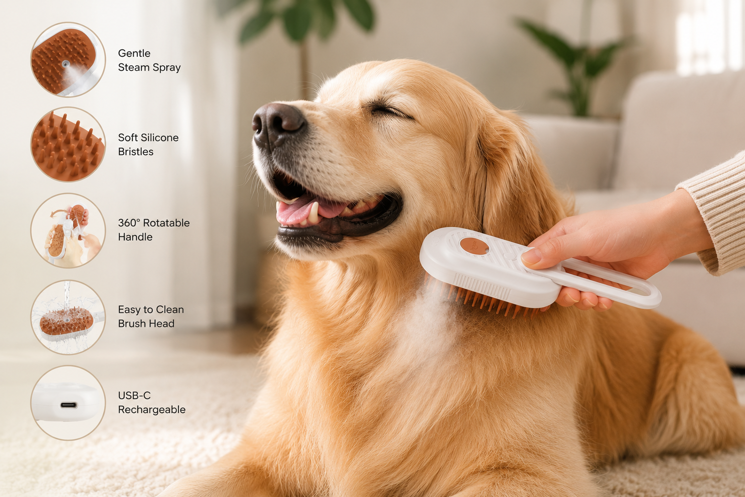 3-in-1 Steam Grooming Brush for Pets