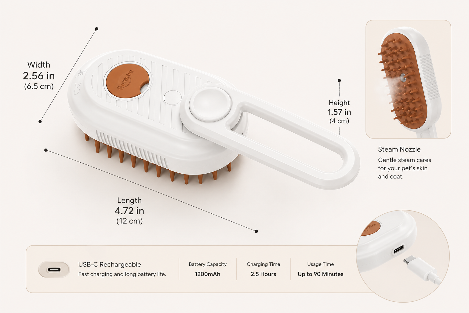 3-in-1 Steam Grooming Brush for Pets